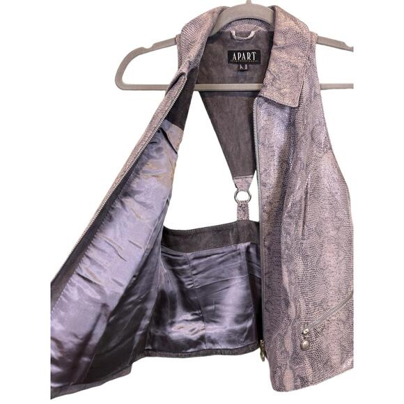APART Womens Leather Vest Size GB 16 Grey‎ Brown Snakeskin Full Zip - Picture 3 of 7